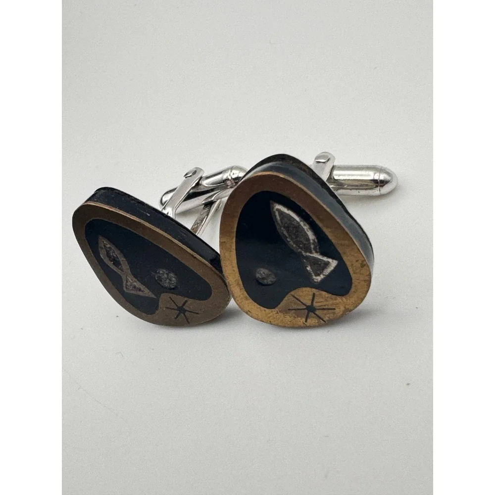 Vintage Atomic Cufflinks 1950s Fish Mid Century Modern Starburst Sterling READ